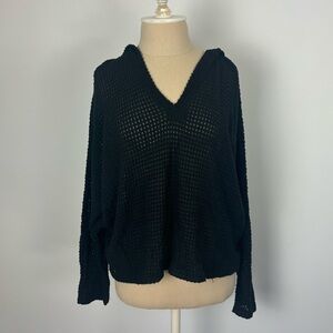 Maronie Lightweight Sweater Black Long Sleeve Hoodie Waffle